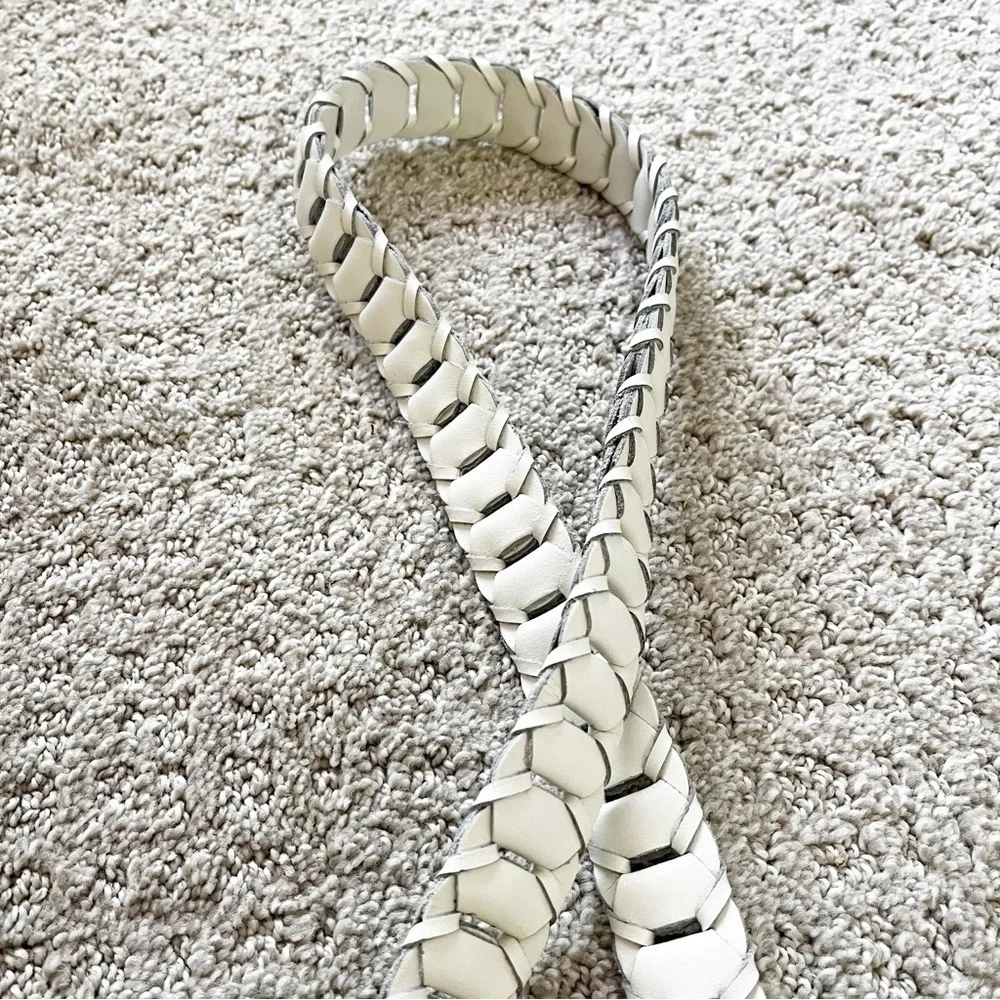 County Seat Womens Ivory Woven Belt Sz L Braided Leather Western Classic Brass